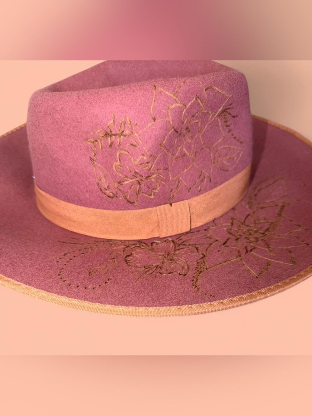 a new day Pink Embroidered Wool Fedora Hat